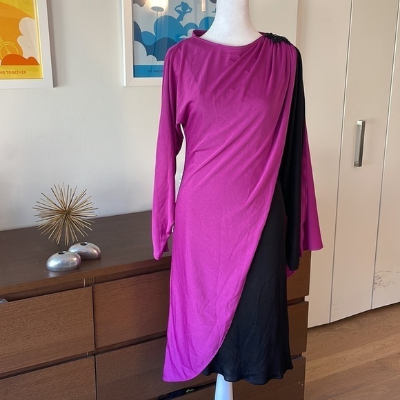 NEW LEAF BY SAMIR Neiman Marcus Cape Pink Black Dress Vintage - Picture 4 of 13